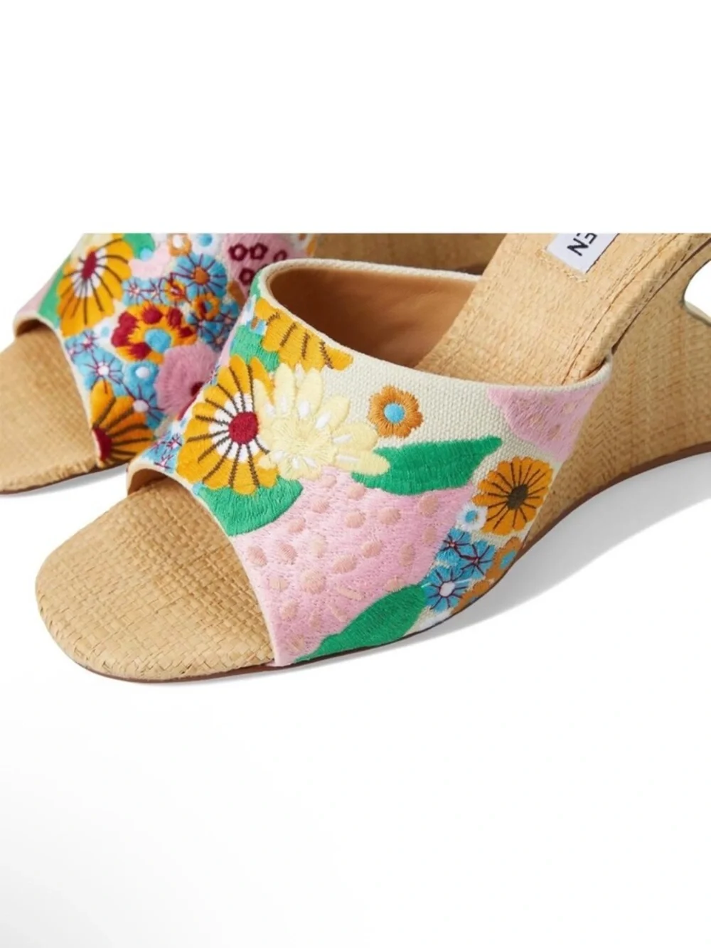 Steve Madden Pink Floral Embroidered Wedge Mules